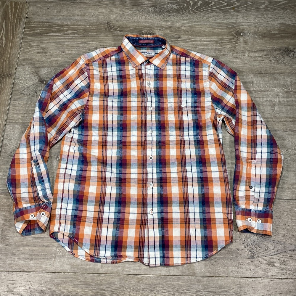 Tommy Bahama Shirt Mens Medium Plaid‎ Button Up Long Sleeve Casual